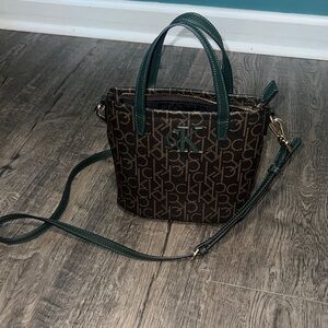 Calvin Klein Monogram Crossbody Bag in Brown and Green
